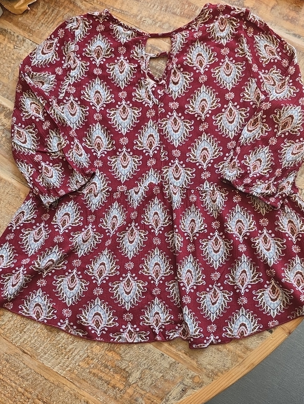 Grace & Lace Burgundy Printed Peplum Tunic Top